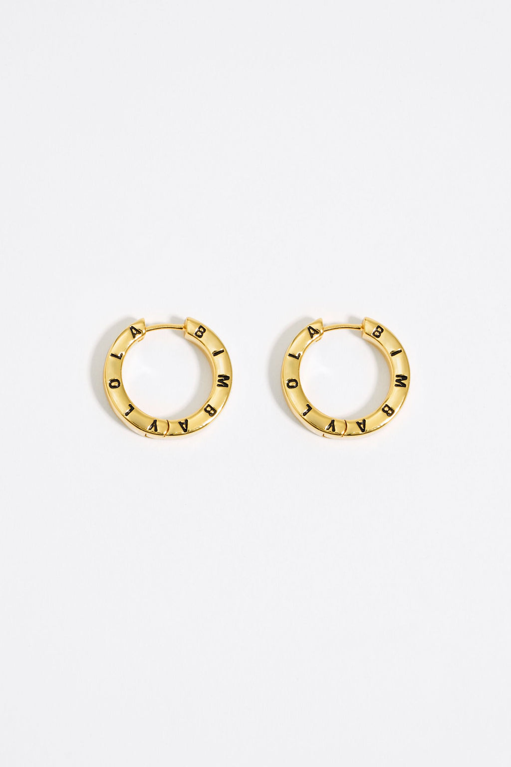 Black logo golden hoop earrings