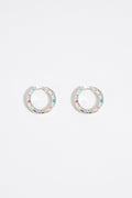 Multi-pastel logo silver hoop earrings