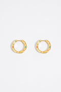Multi-pastel logo golden hoop earrings