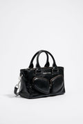 Medium black leather Pocket tote bag