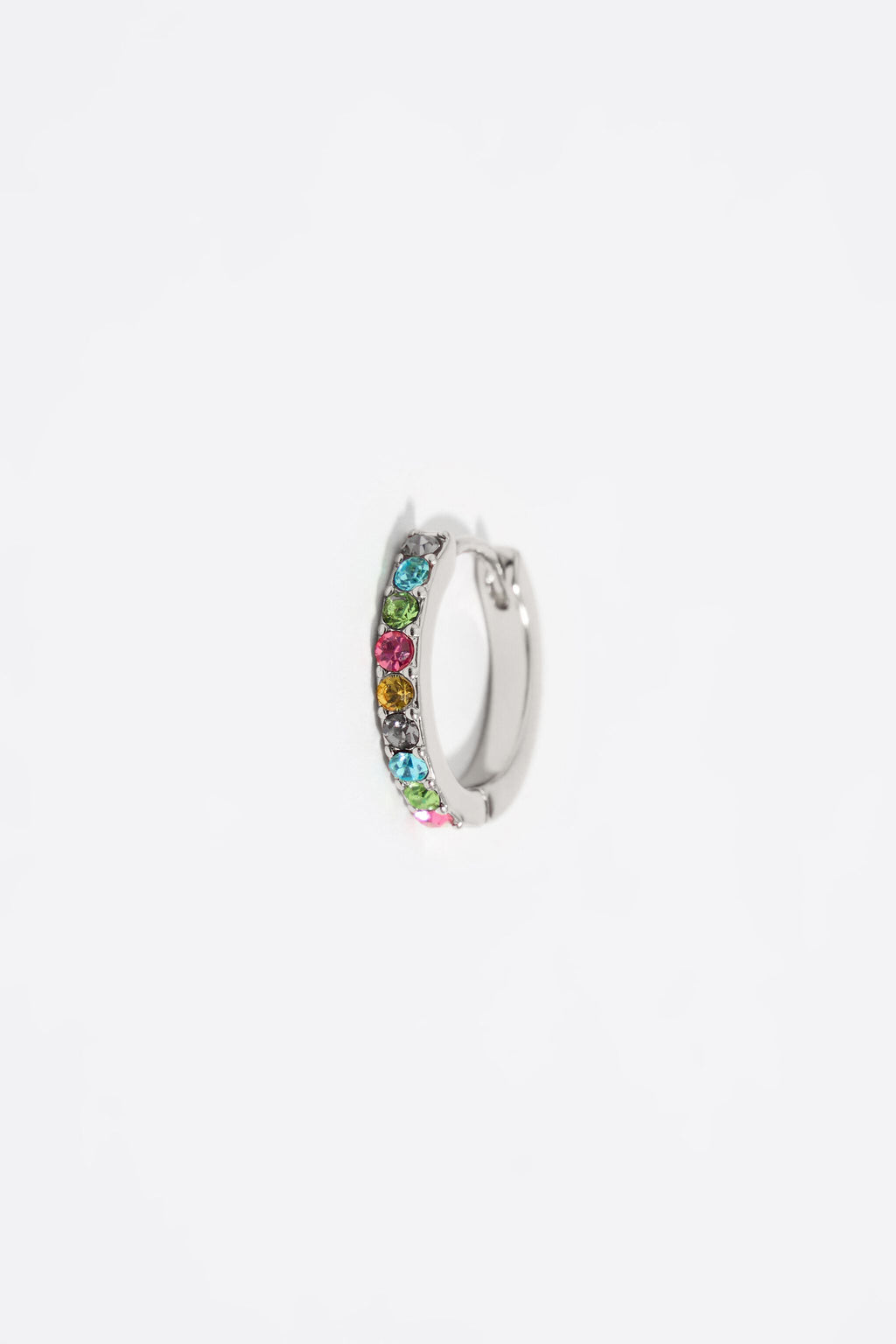 Silver metal hoop earrings with crystals