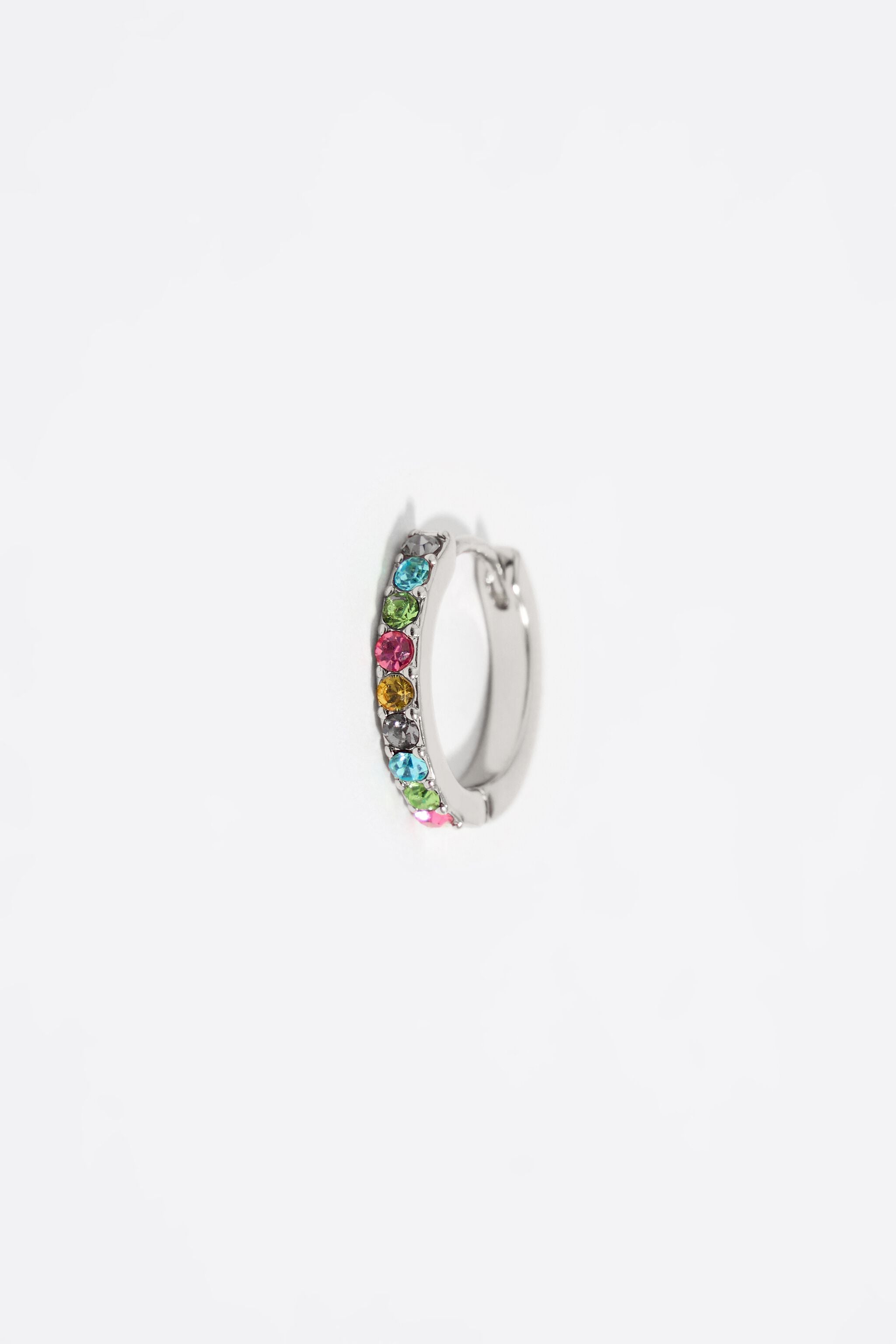 Silver metal hoop earrings with crystals