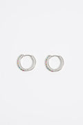 Silver metal hoop earrings with crystals
