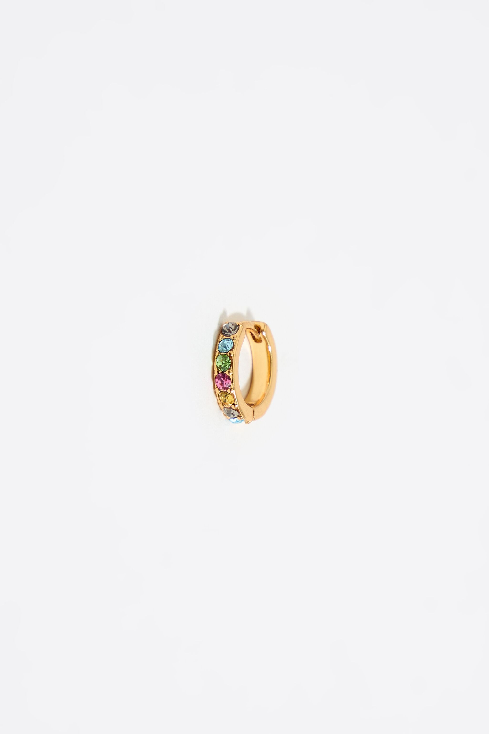 Golden mini hoop earrings with multicolored crystals