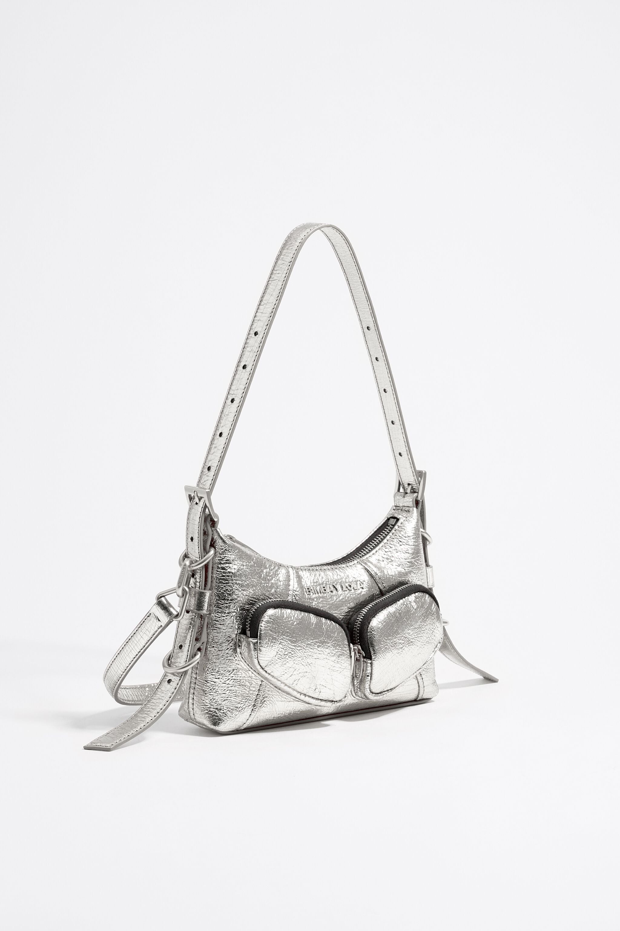 Mini silver leather Pocket slouch bag