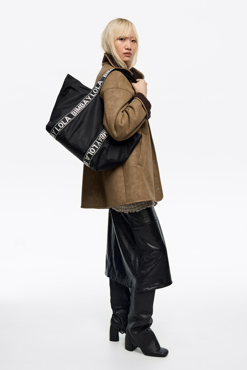 Black nylon maxi shopper bag