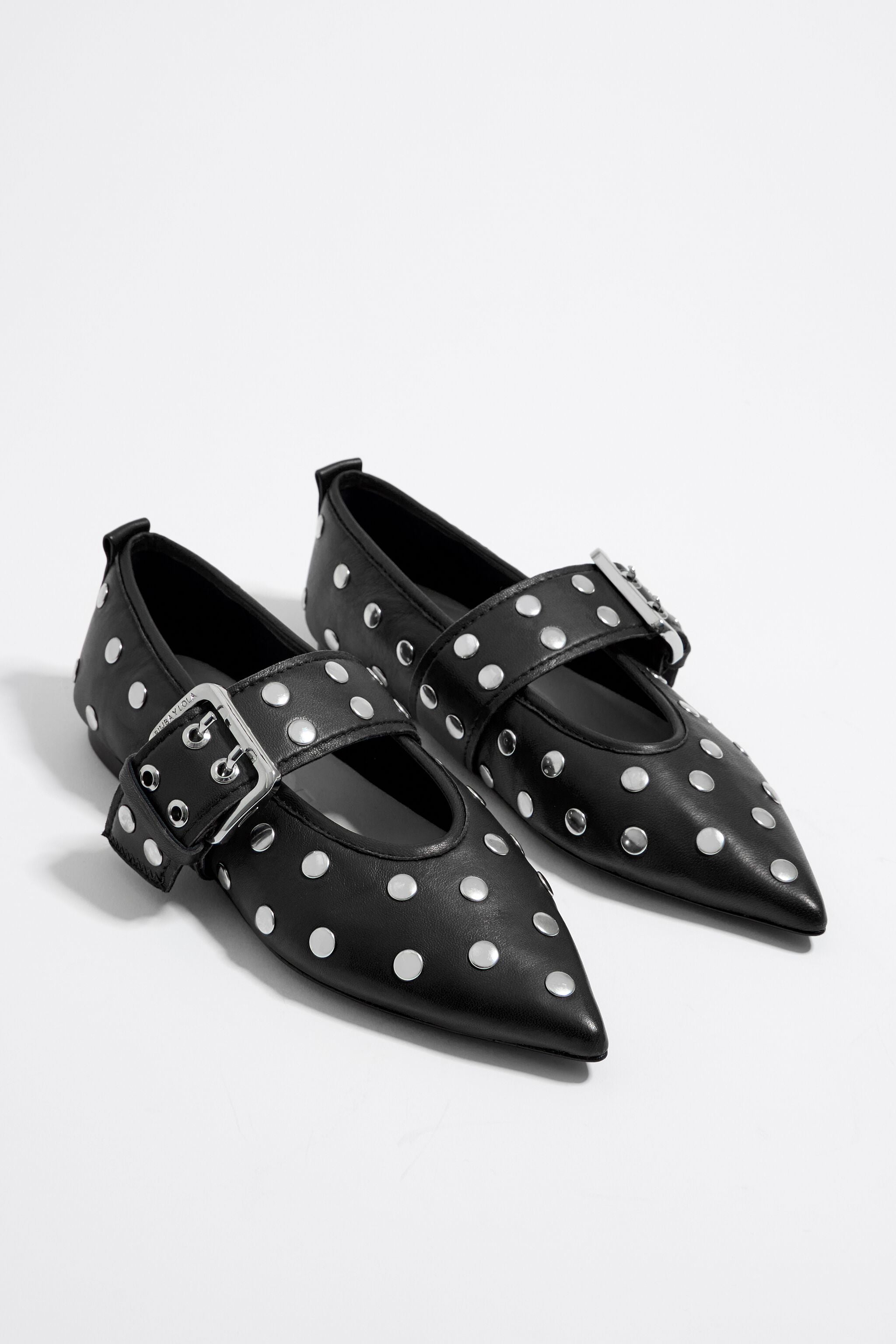 Studded black leather ballerina