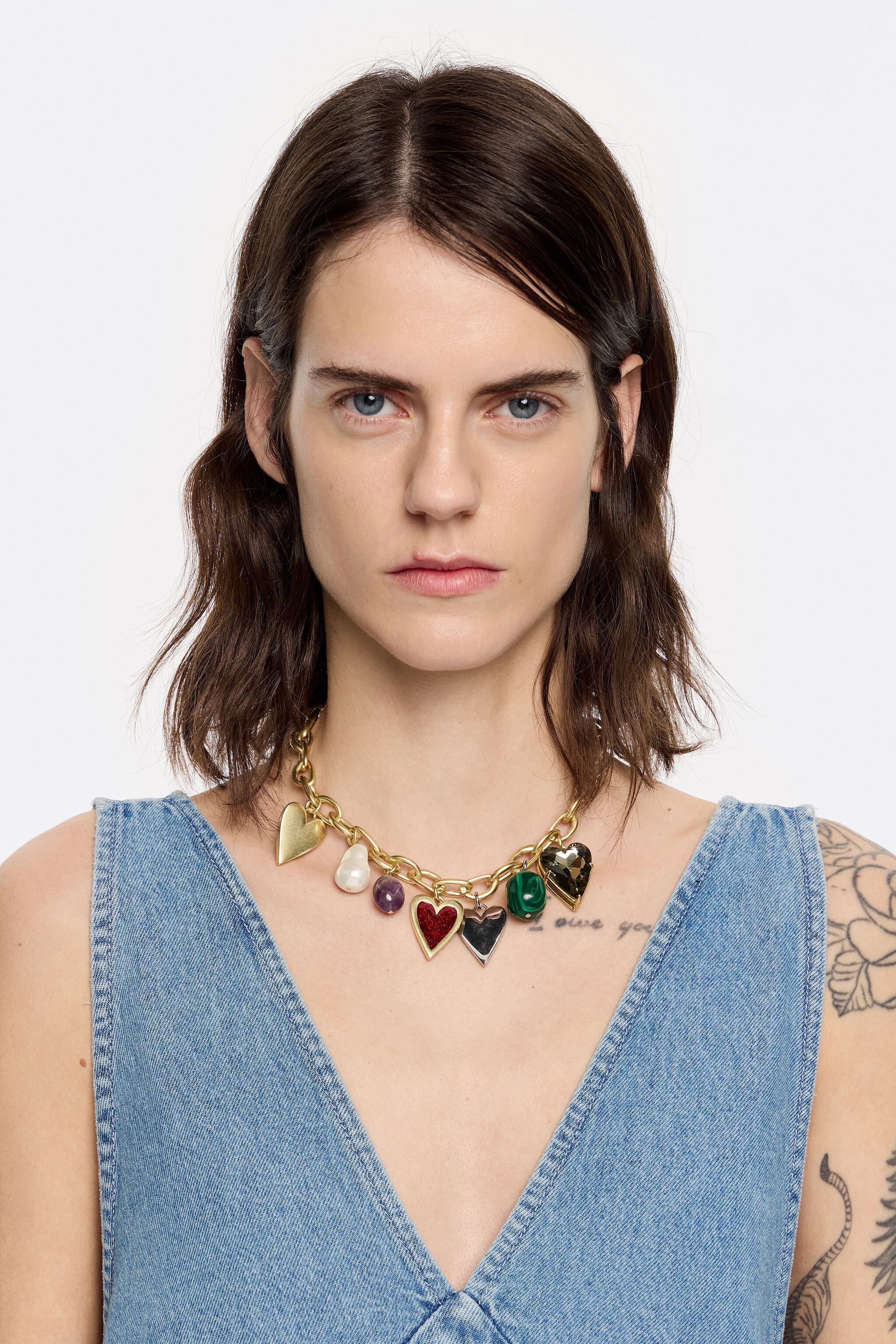 Hearts and stones chain necklace