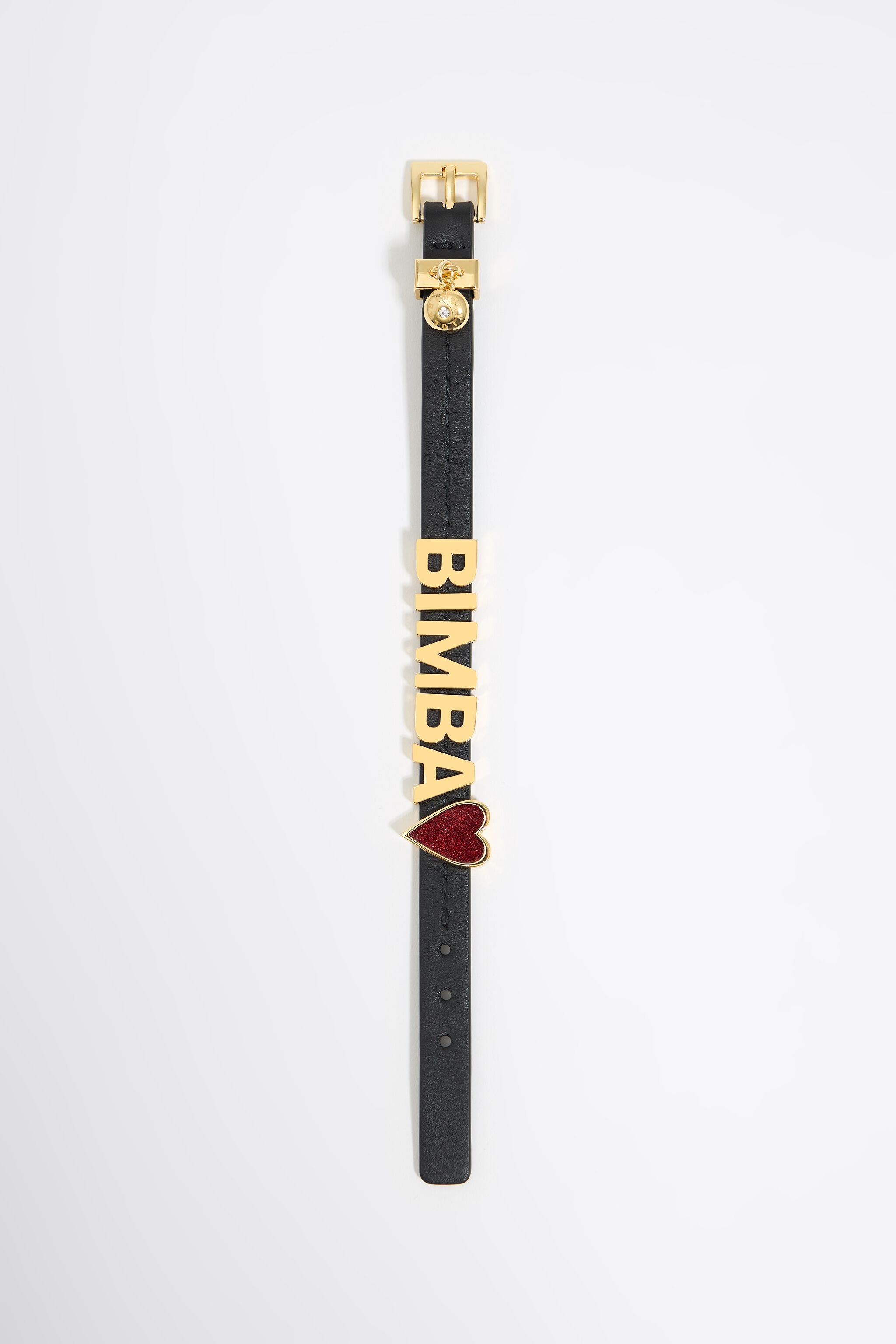 Red glitter heart and logo strap bracelet