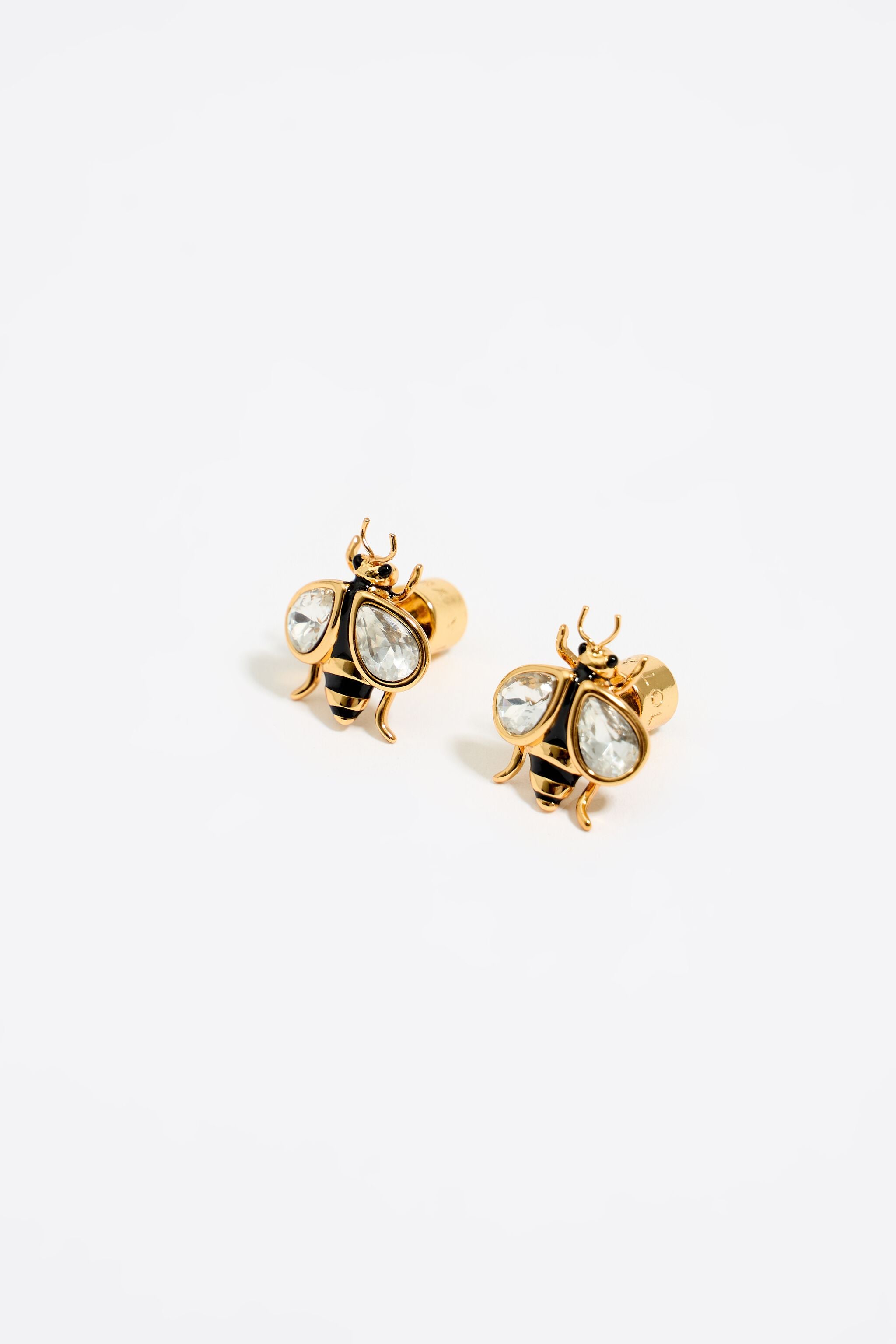 Black bee and crystals mini earrings