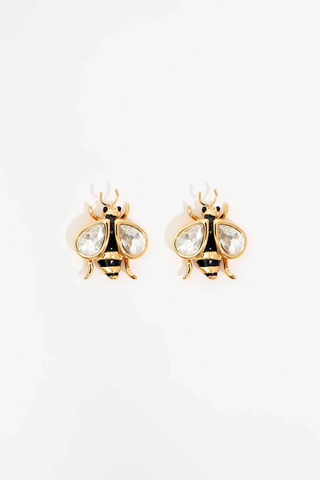 Black bee and crystals mini earrings