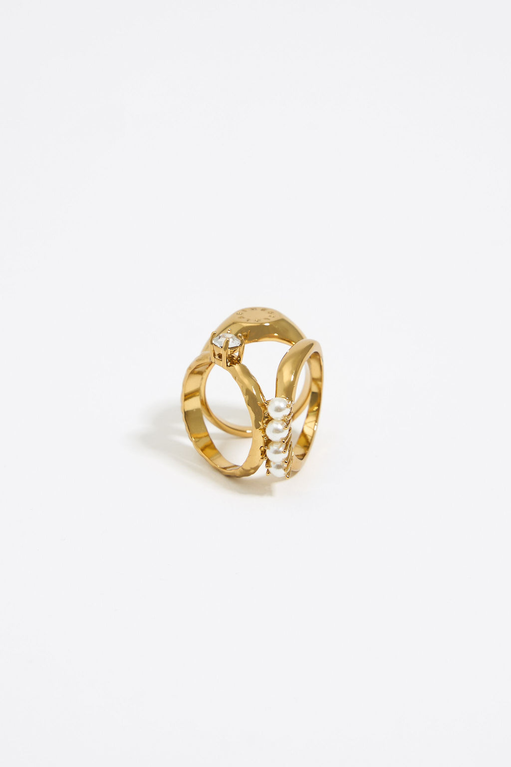 Gold crystals and pearls scarf ring