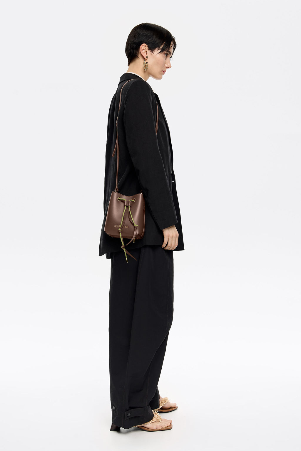 Mini mocha leather Chihuahua bucket bag