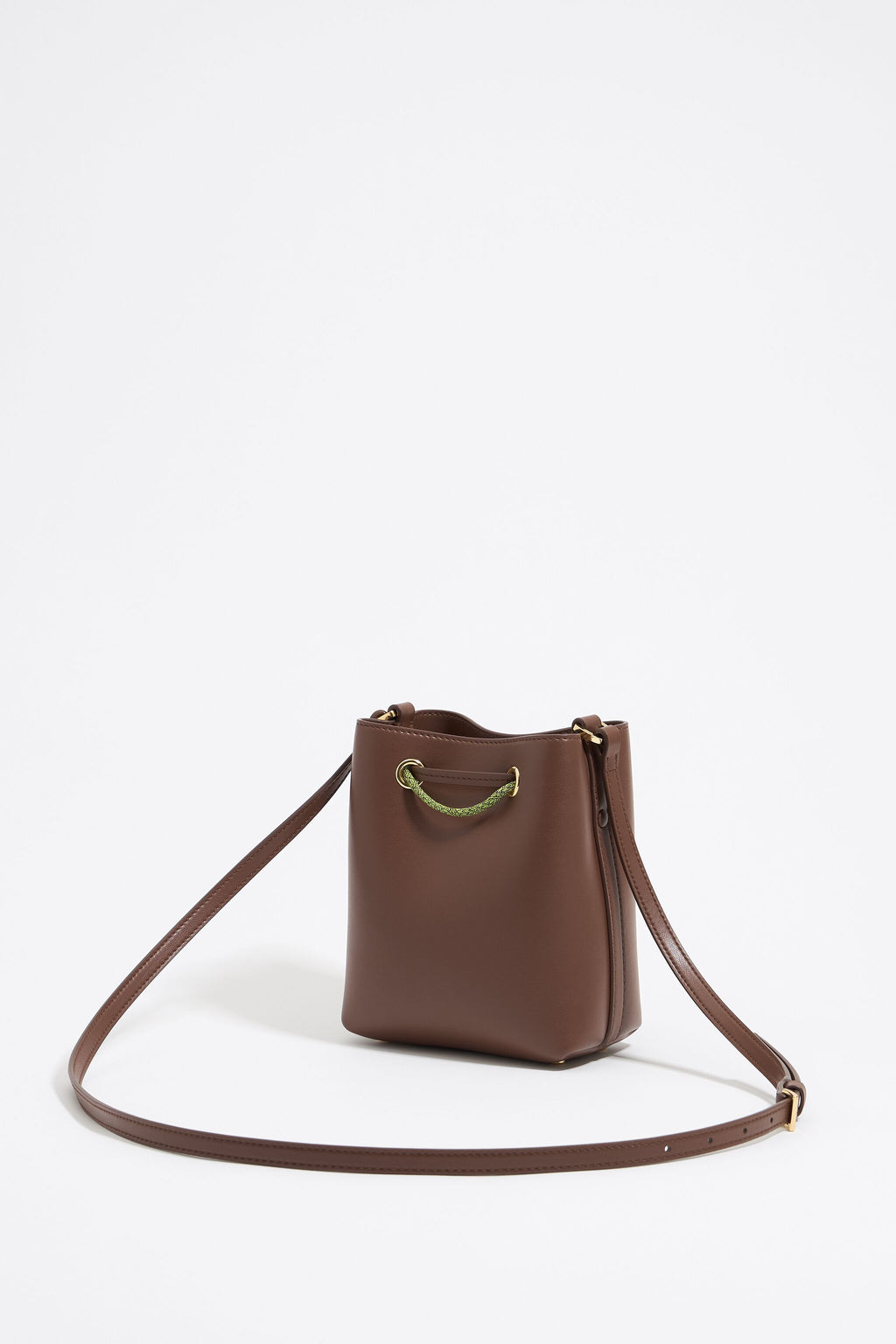 Mini mocha leather Chihuahua bucket bag