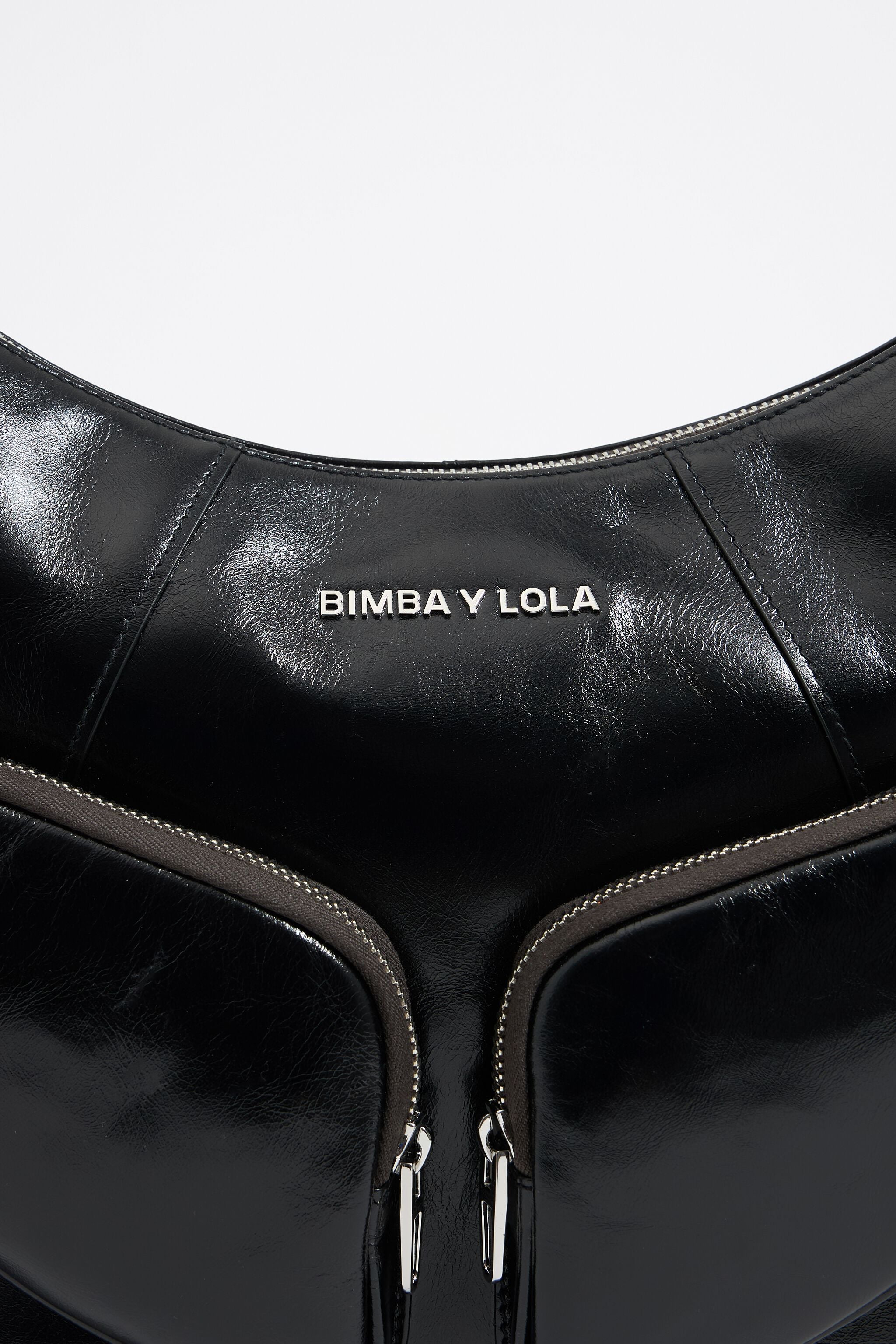 Large black leather Pocket slouch bag