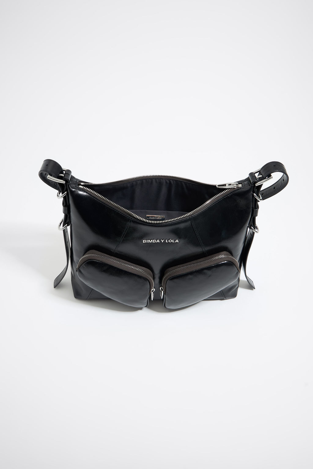 Large black leather Pocket slouch bag