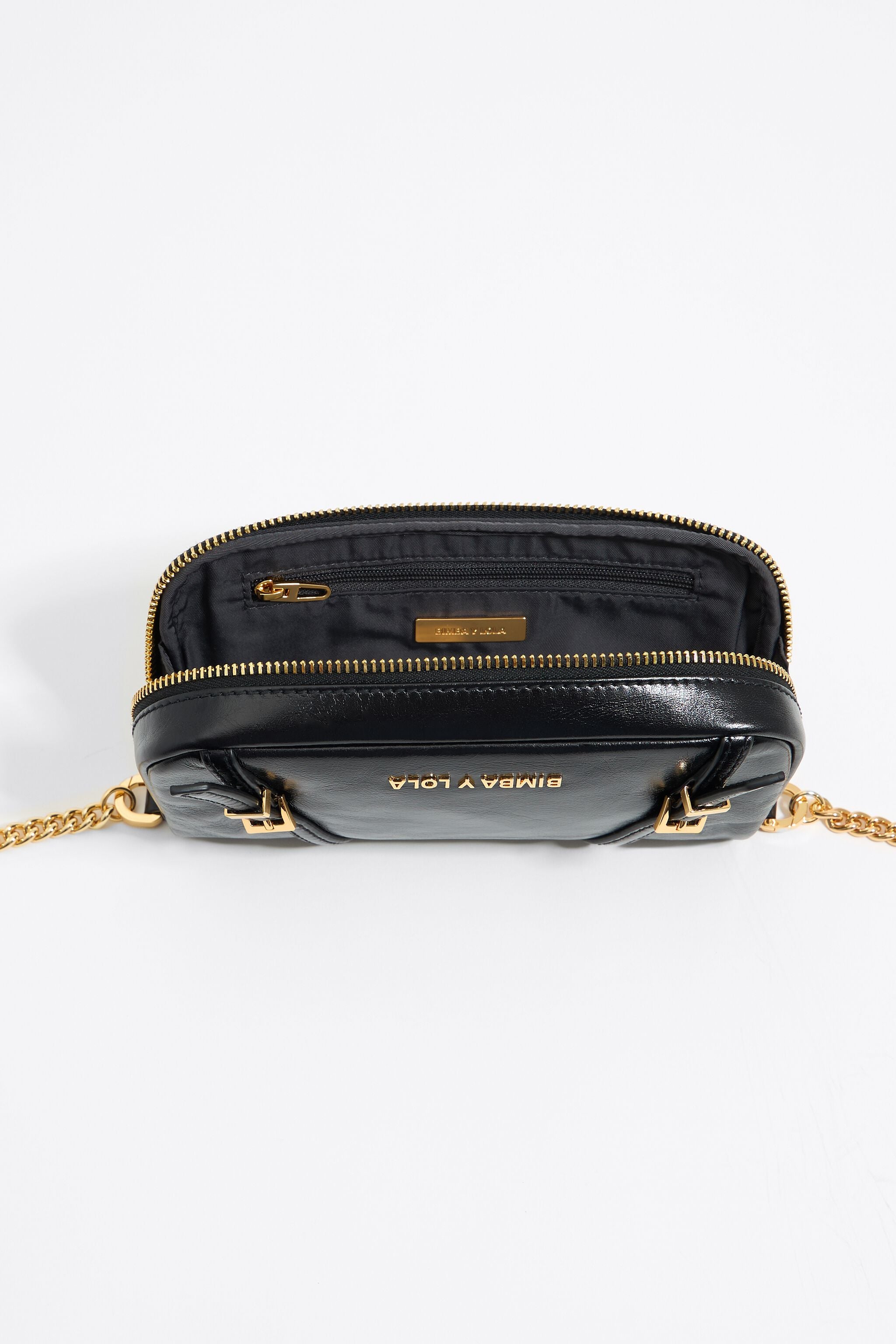 Black leather mini crossbody bag