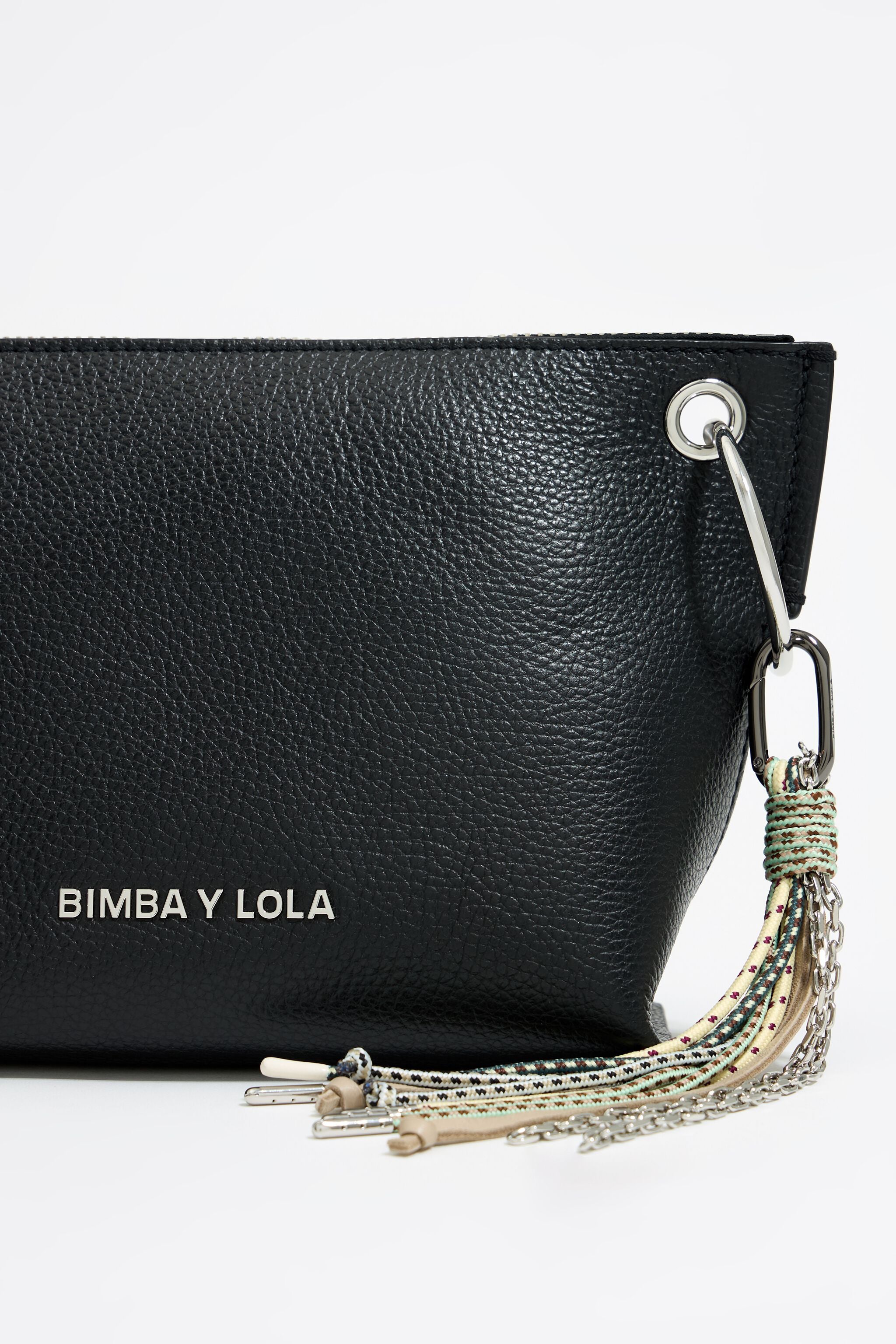 Medium black leather trapezium bag