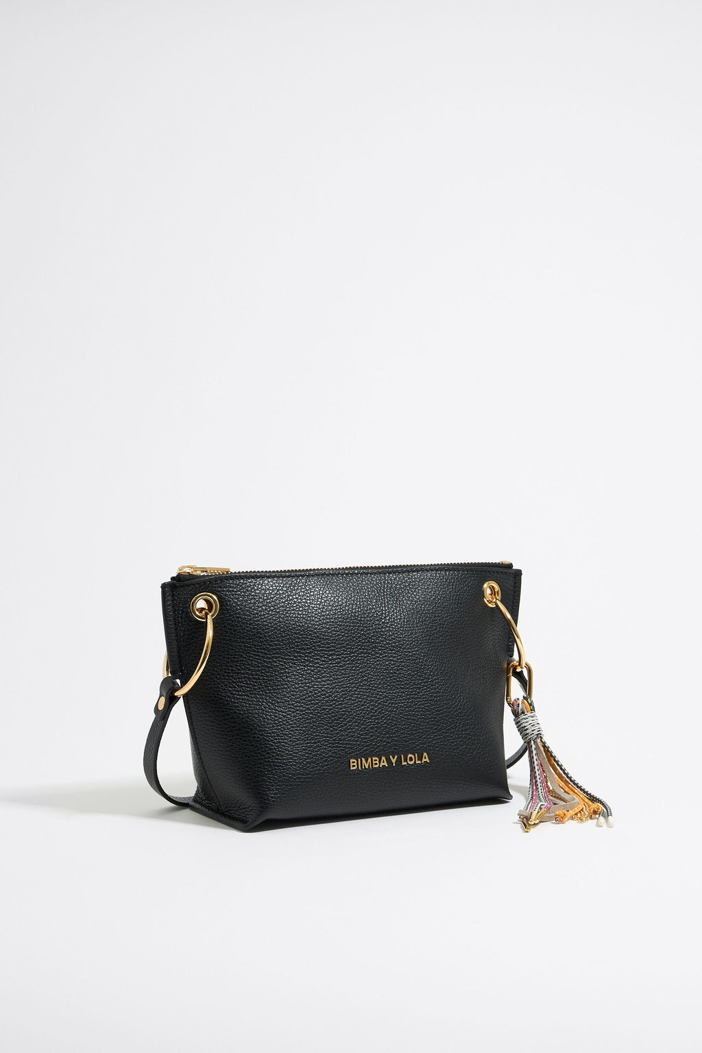 Medium black leather trapezium bag