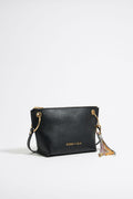 Medium black leather trapezium bag