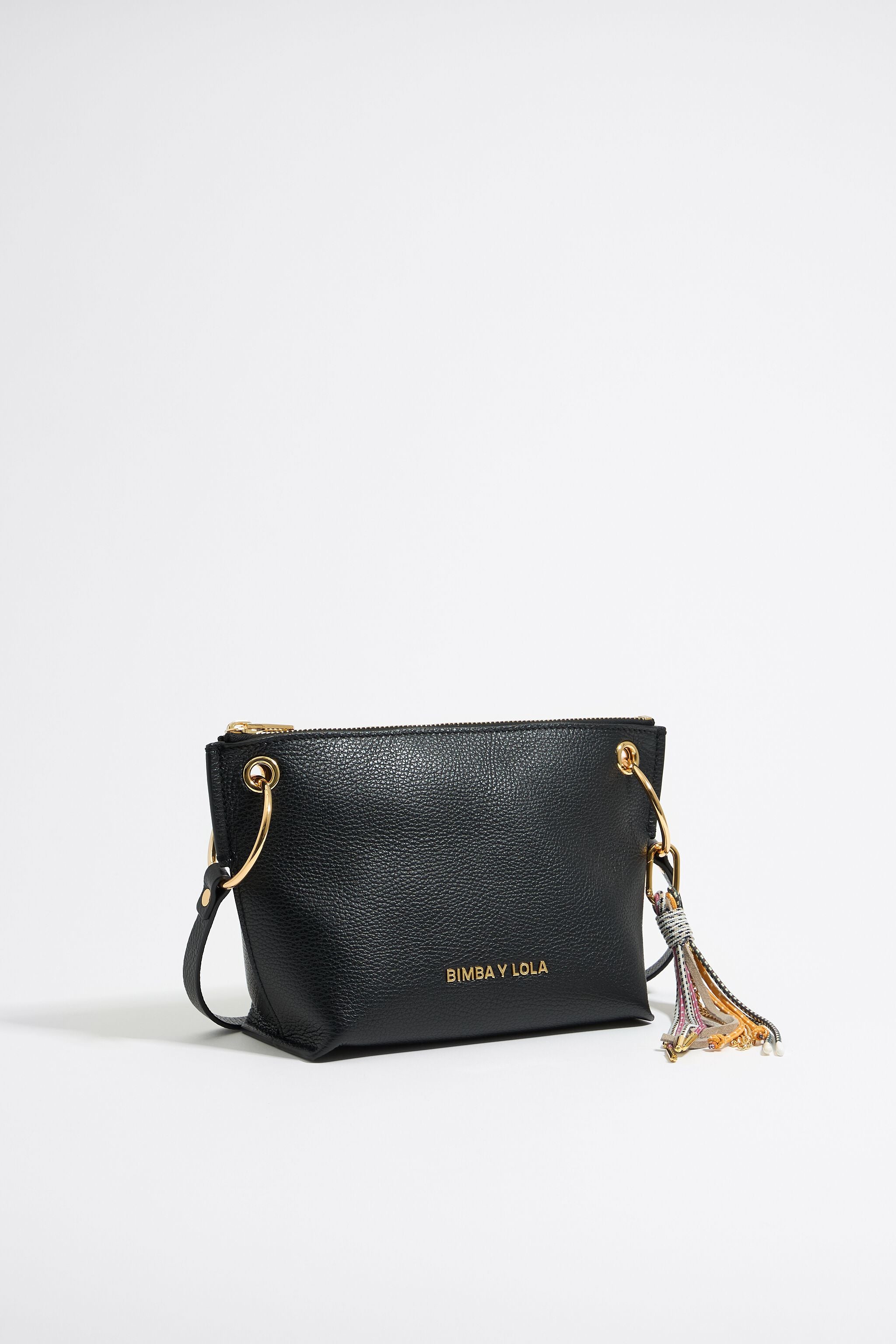 Medium black leather trapezium bag