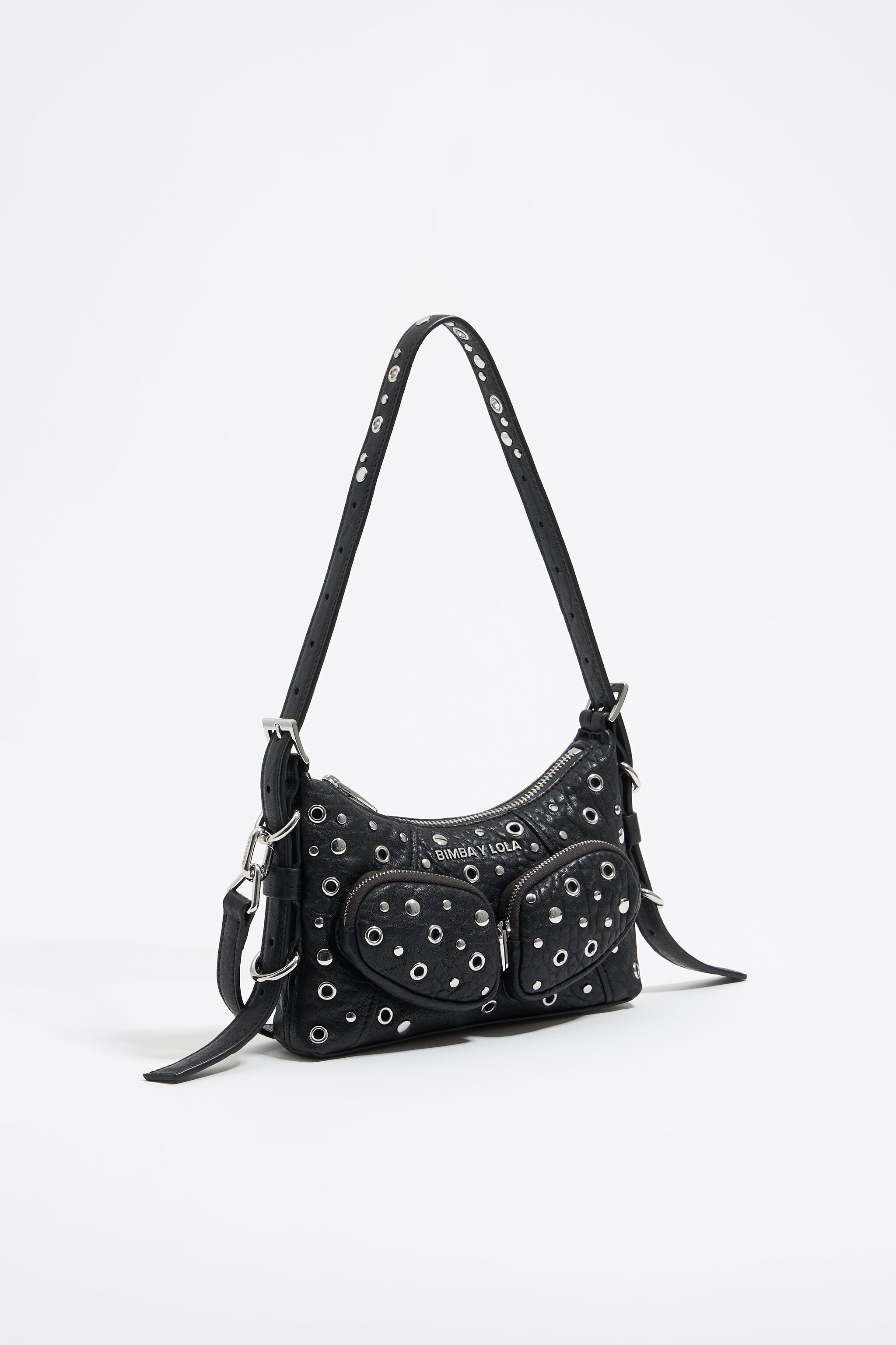 Mini black leather Pocket slouch bag