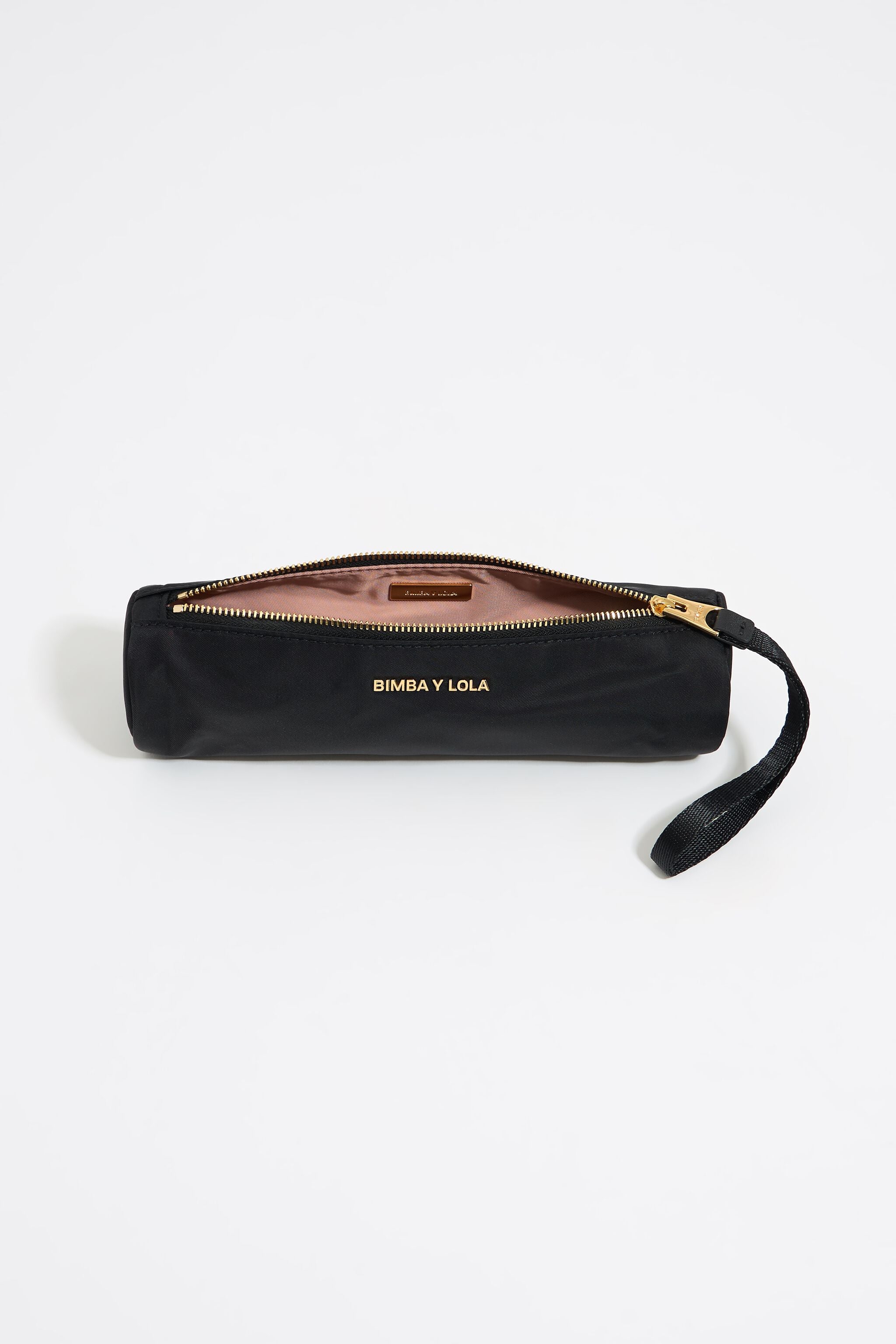 Black nylon cylindrical make-up case