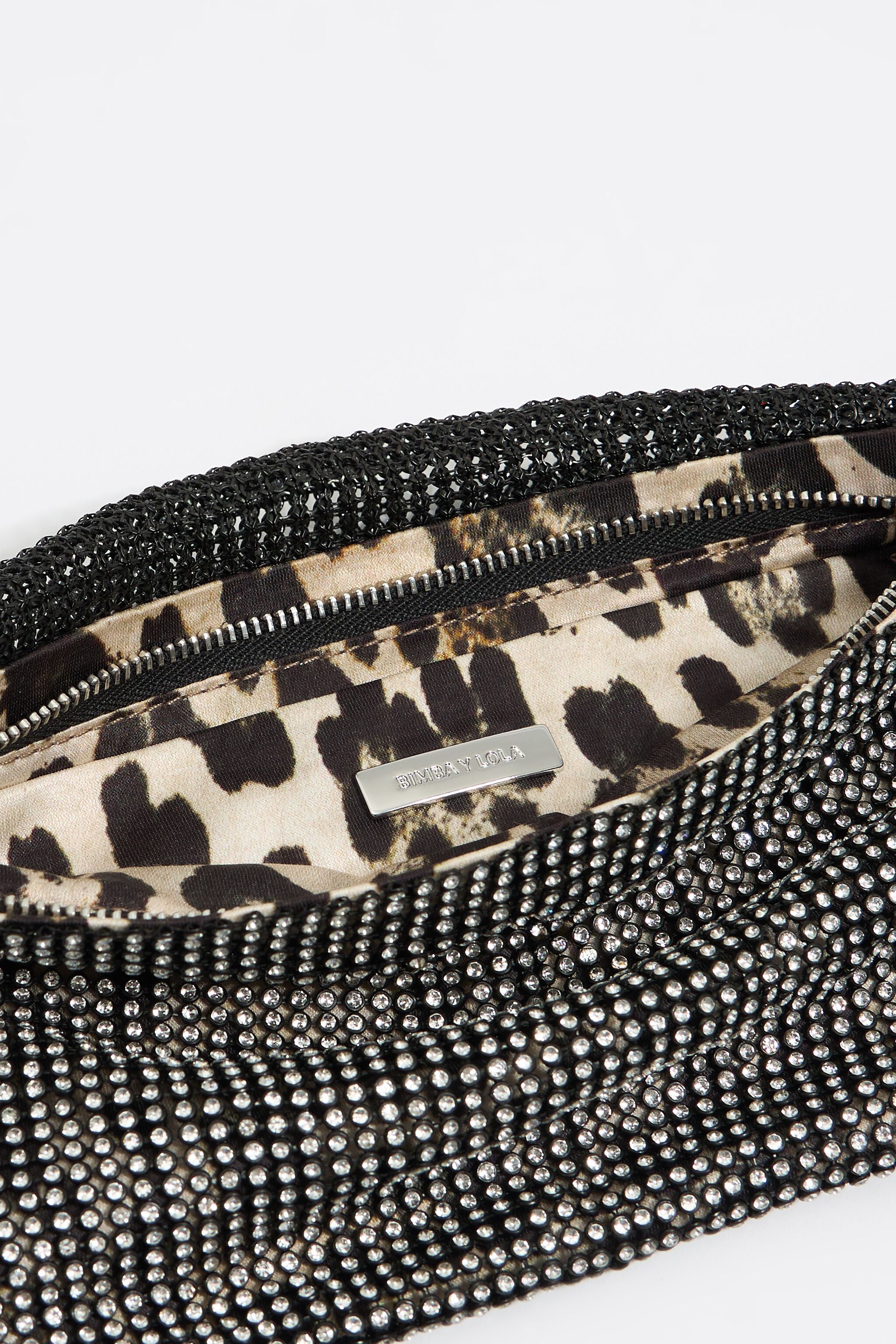 Black metallic mesh crystals bag