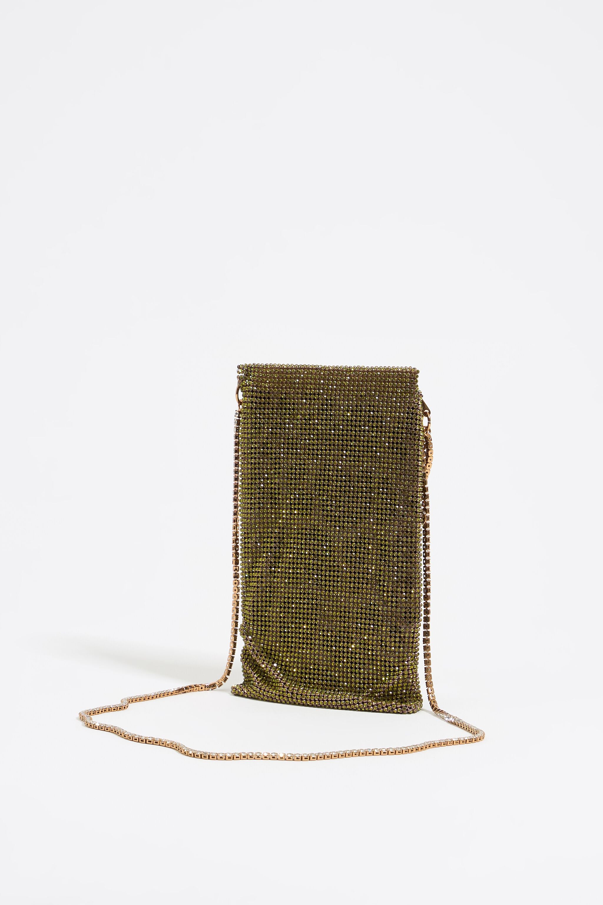 Mini lime metallic mesh crystals bag