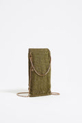 Mini lime metallic mesh crystals bag