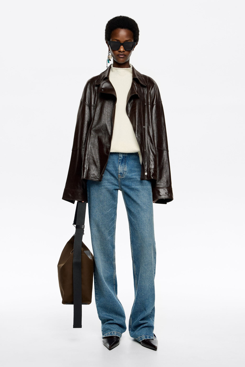 Dark brown satin finish leather jacket