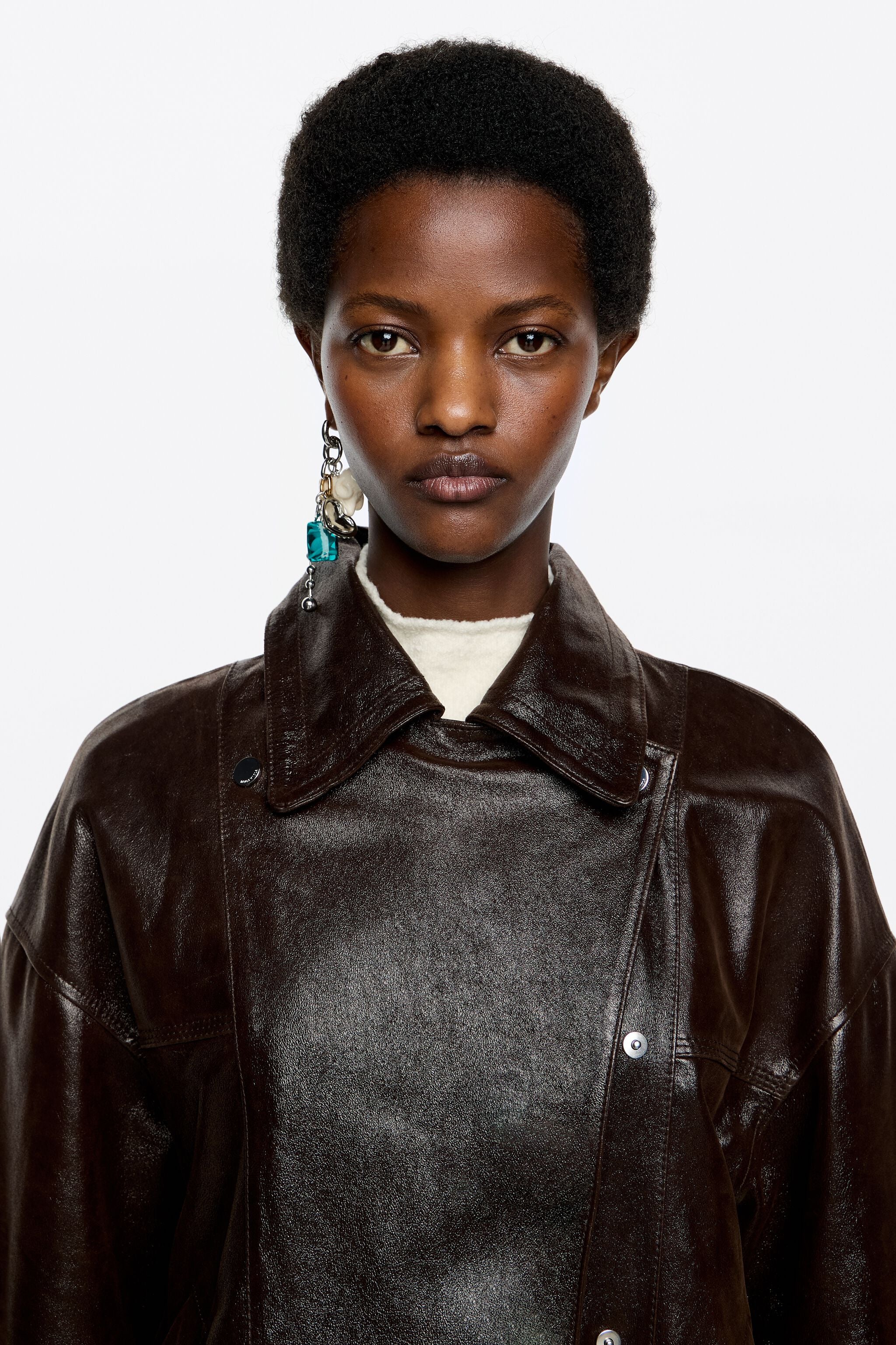 Dark brown satin finish leather jacket