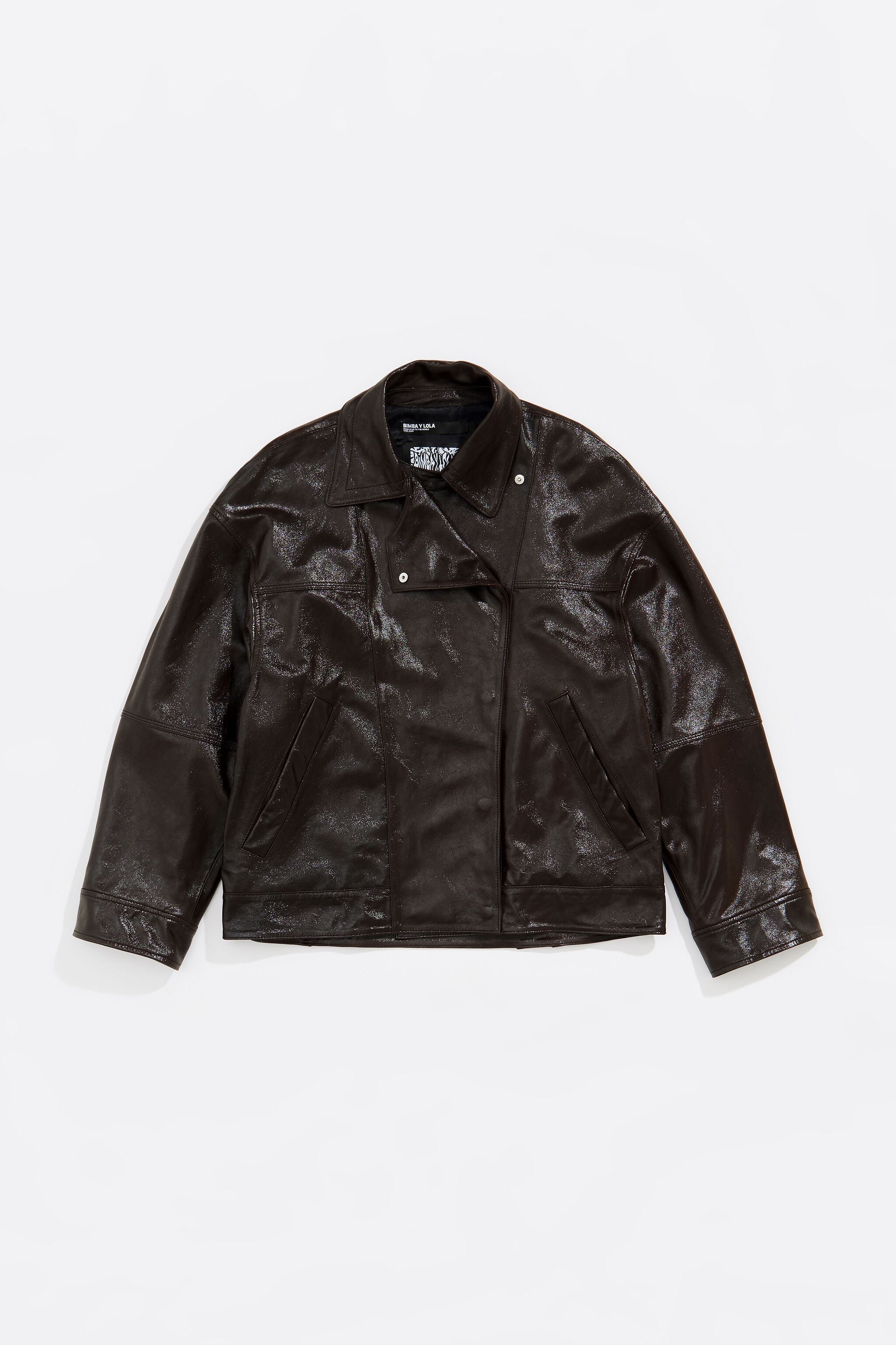 Dark brown satin finish leather jacket