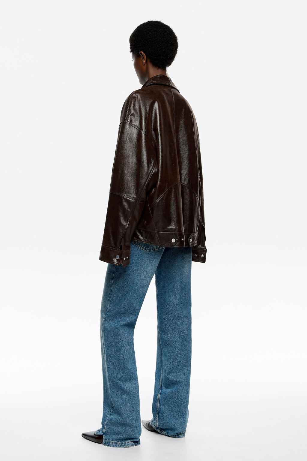Dark brown satin finish leather jacket