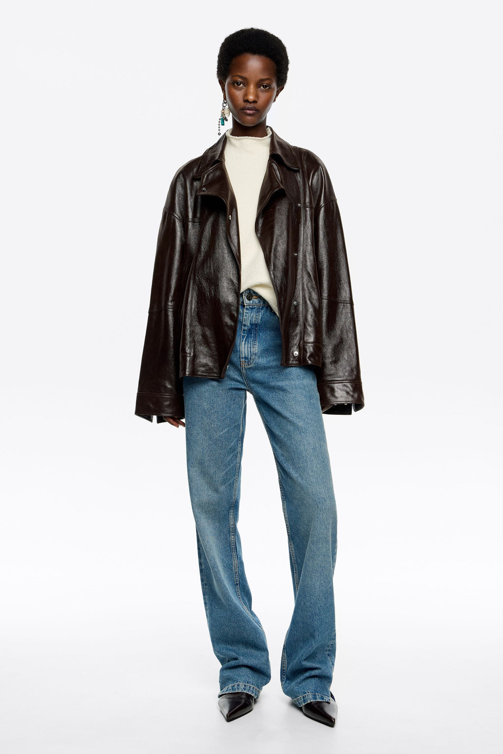 Dark brown satin finish leather jacket