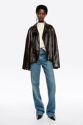 Dark brown satin finish leather jacket