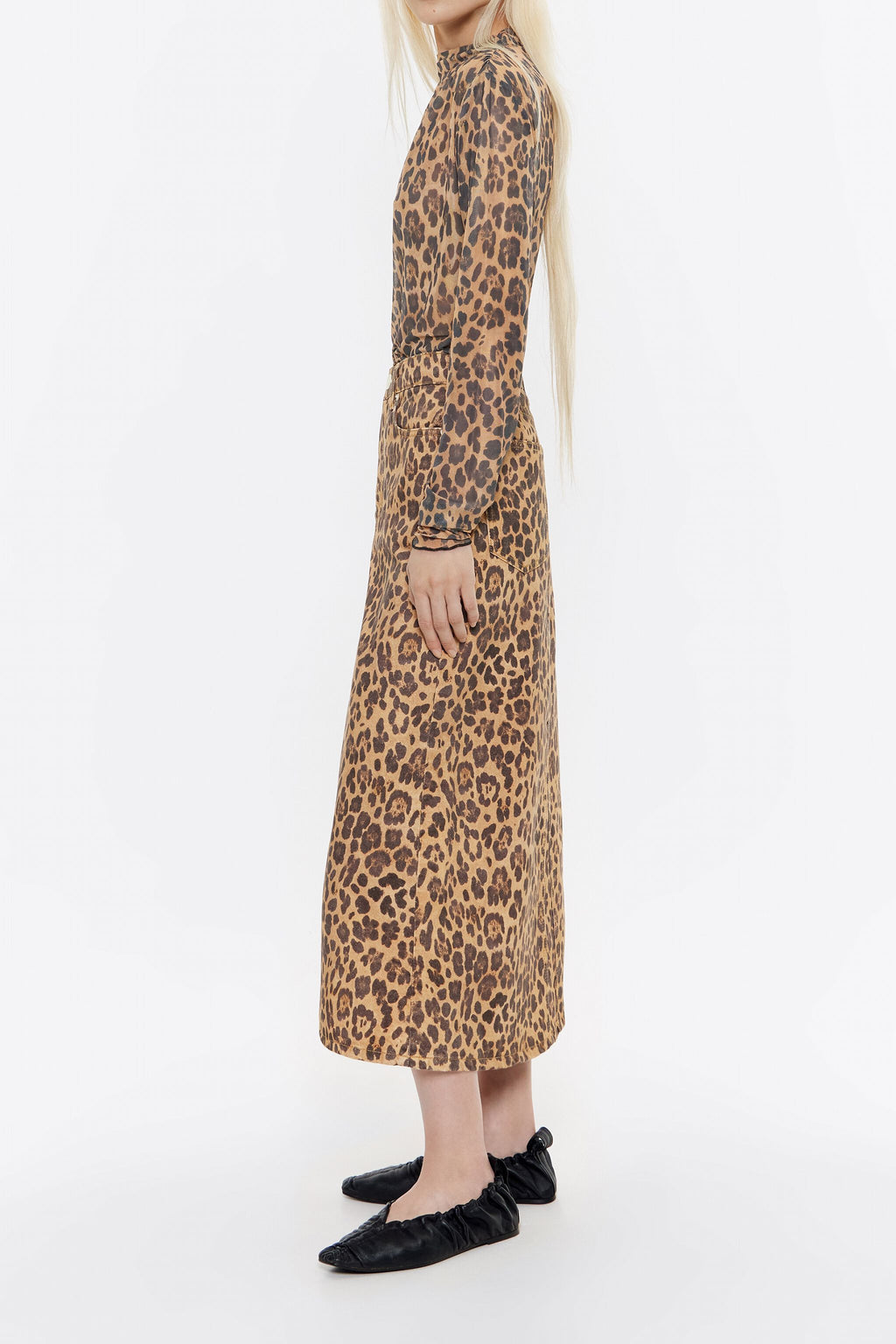 Natural Leopard A-line denim skirt