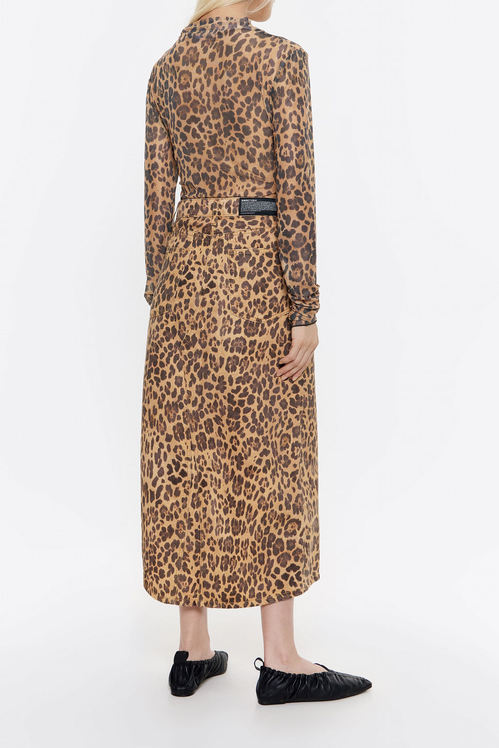 Natural Leopard A-line denim skirt