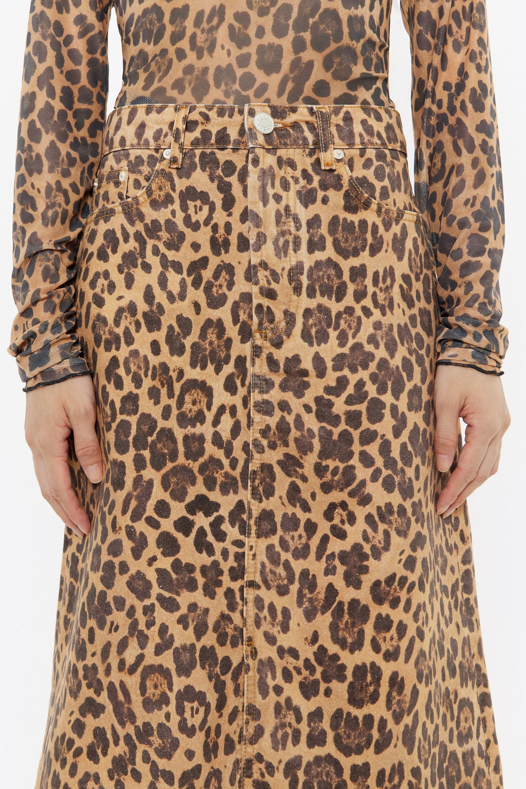 Natural Leopard A-line denim skirt