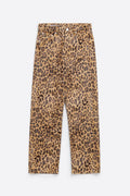 STRAIGHT CROPPED - Beige Leopard denim jeans