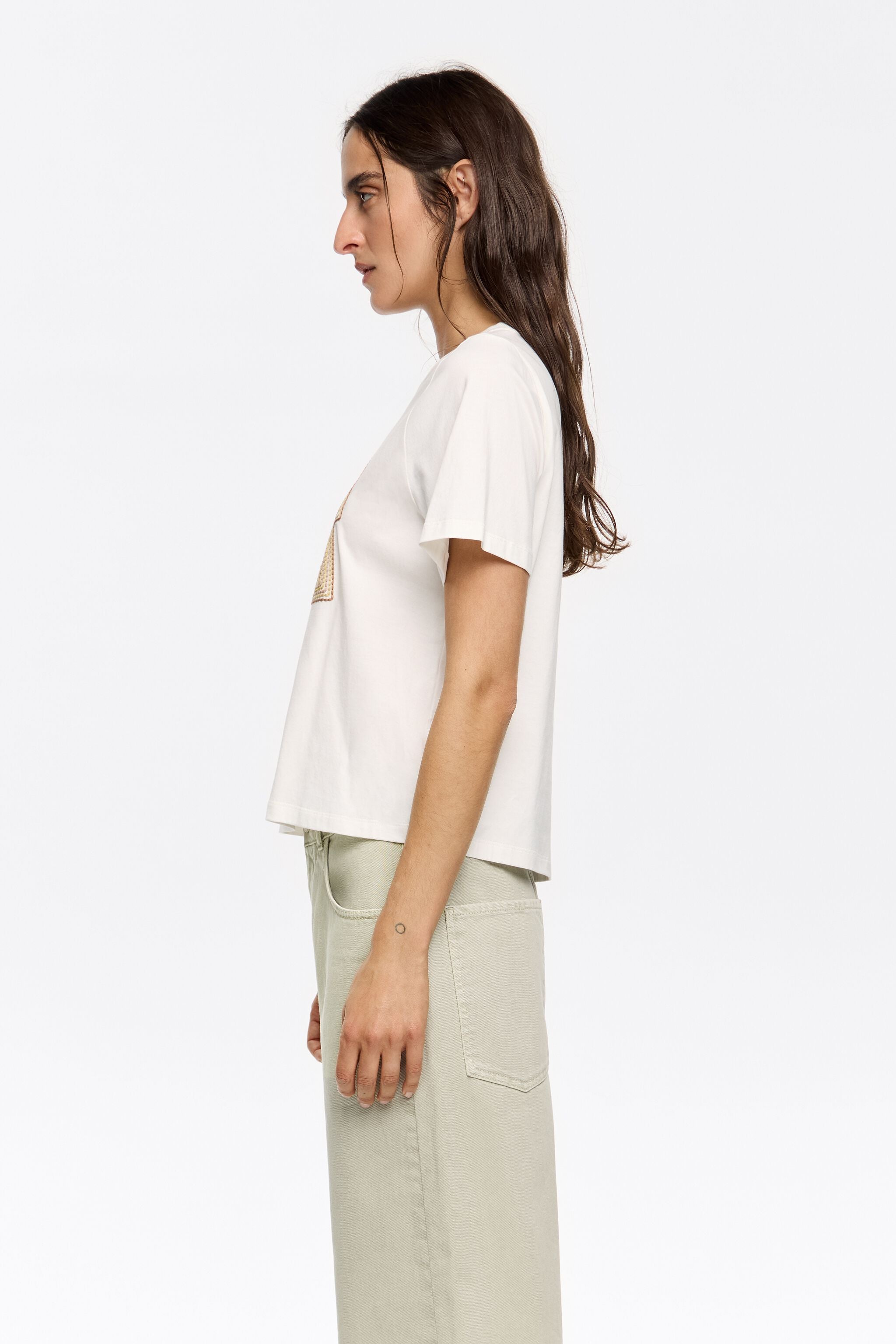 Ivory embroidered logo T-shirt