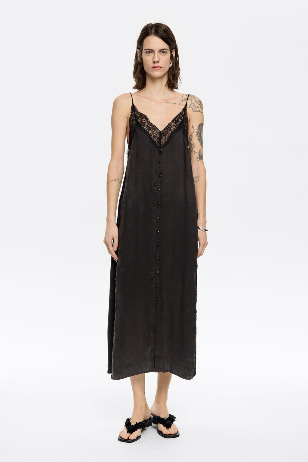 Black lace strappy dress