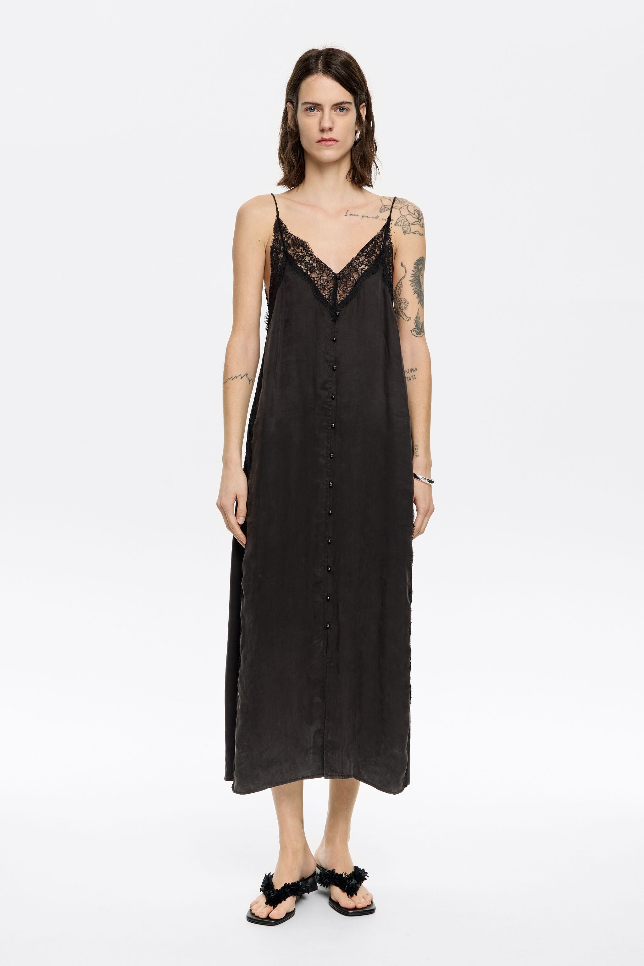 Black lace strappy dress