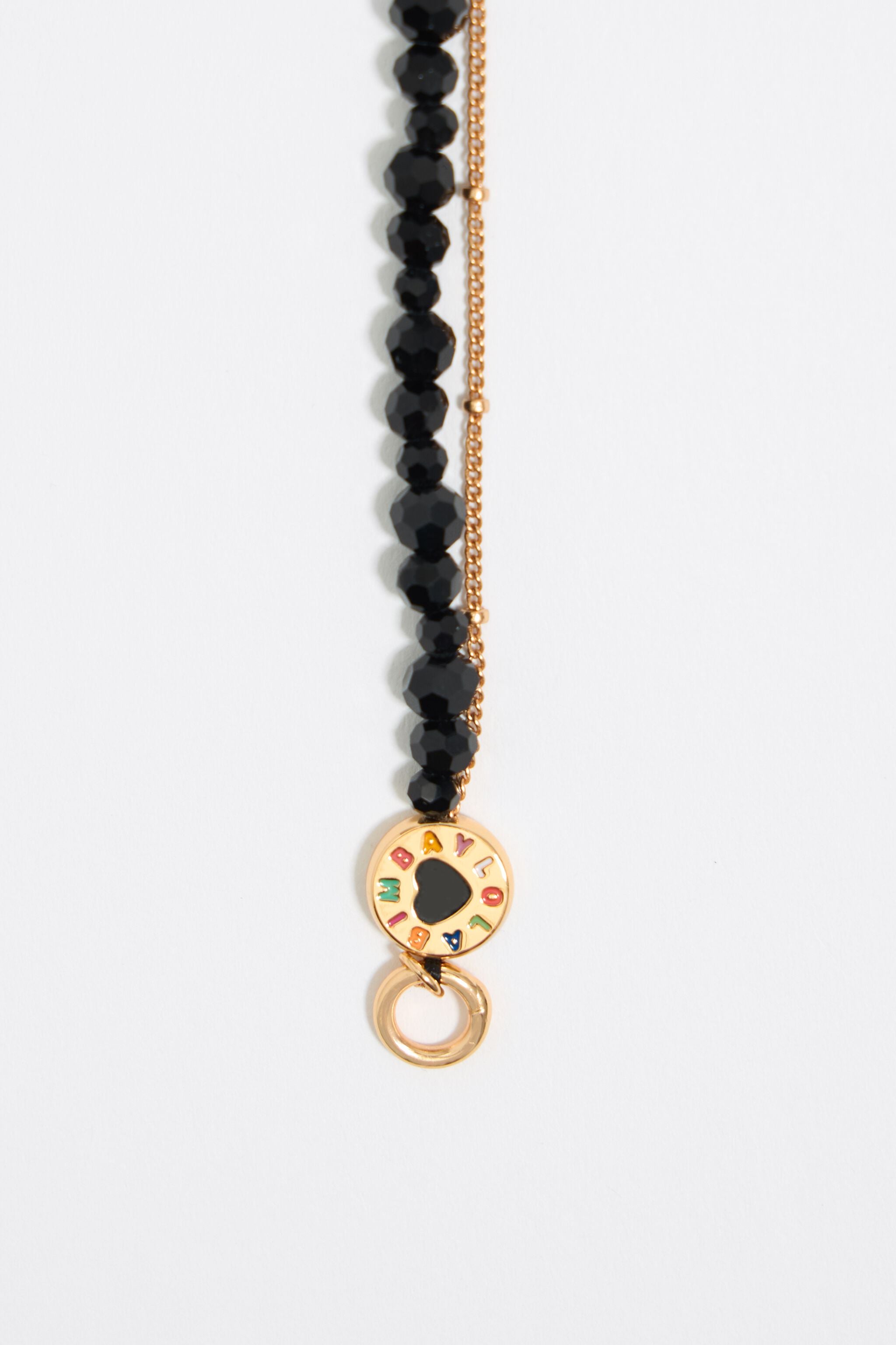Black crystals heart logo necklace