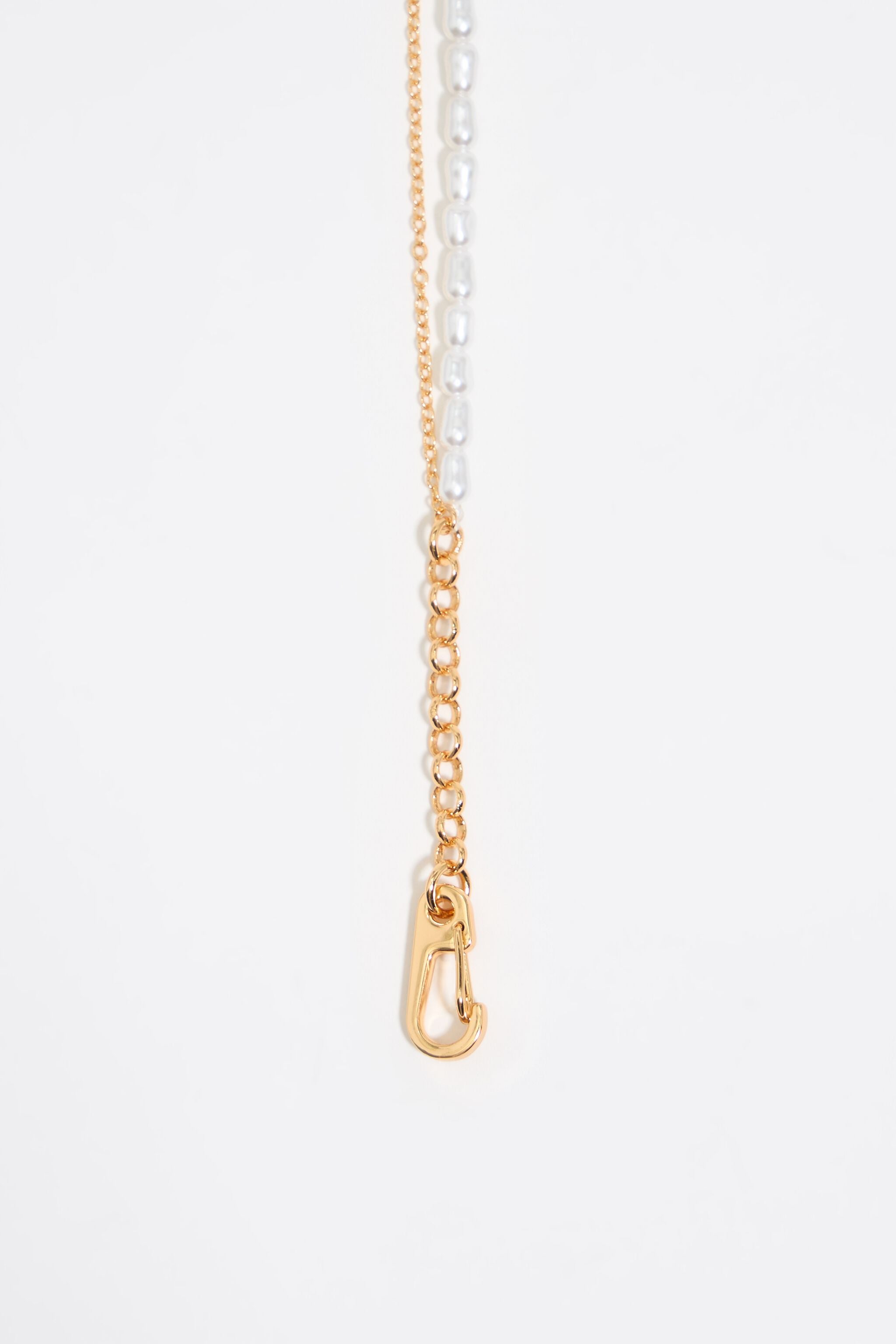 Pearl and heart logo double chain necklace