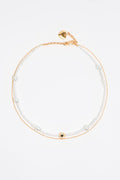 Pearl and heart logo double chain necklace