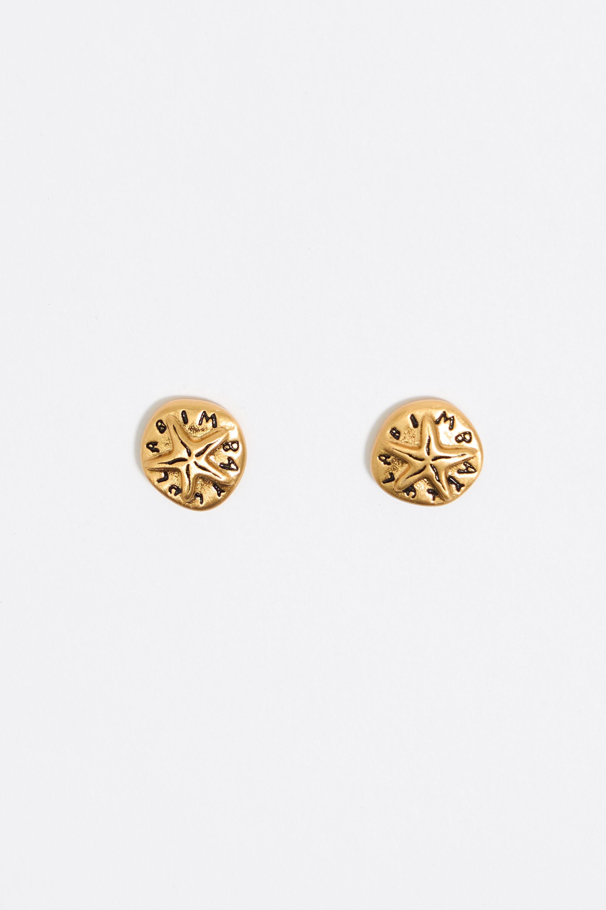 Gold coin logo earrings