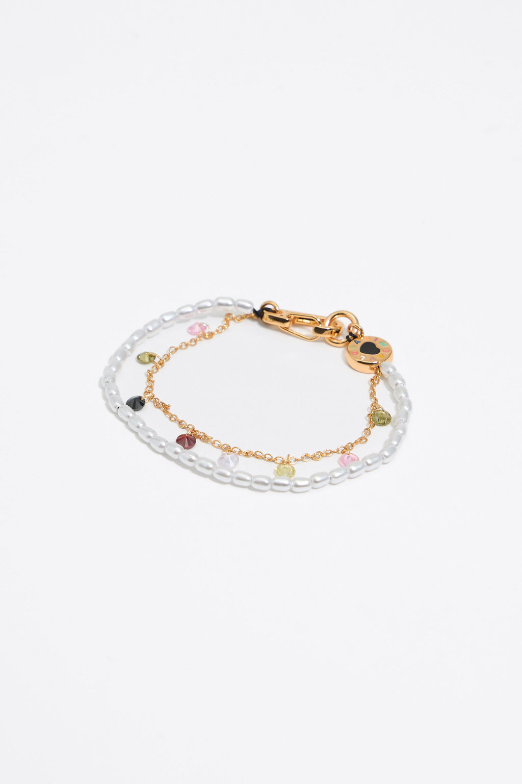 Pearls and crystals logo heart bracelet