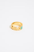 Aquamarine enamel logo ring