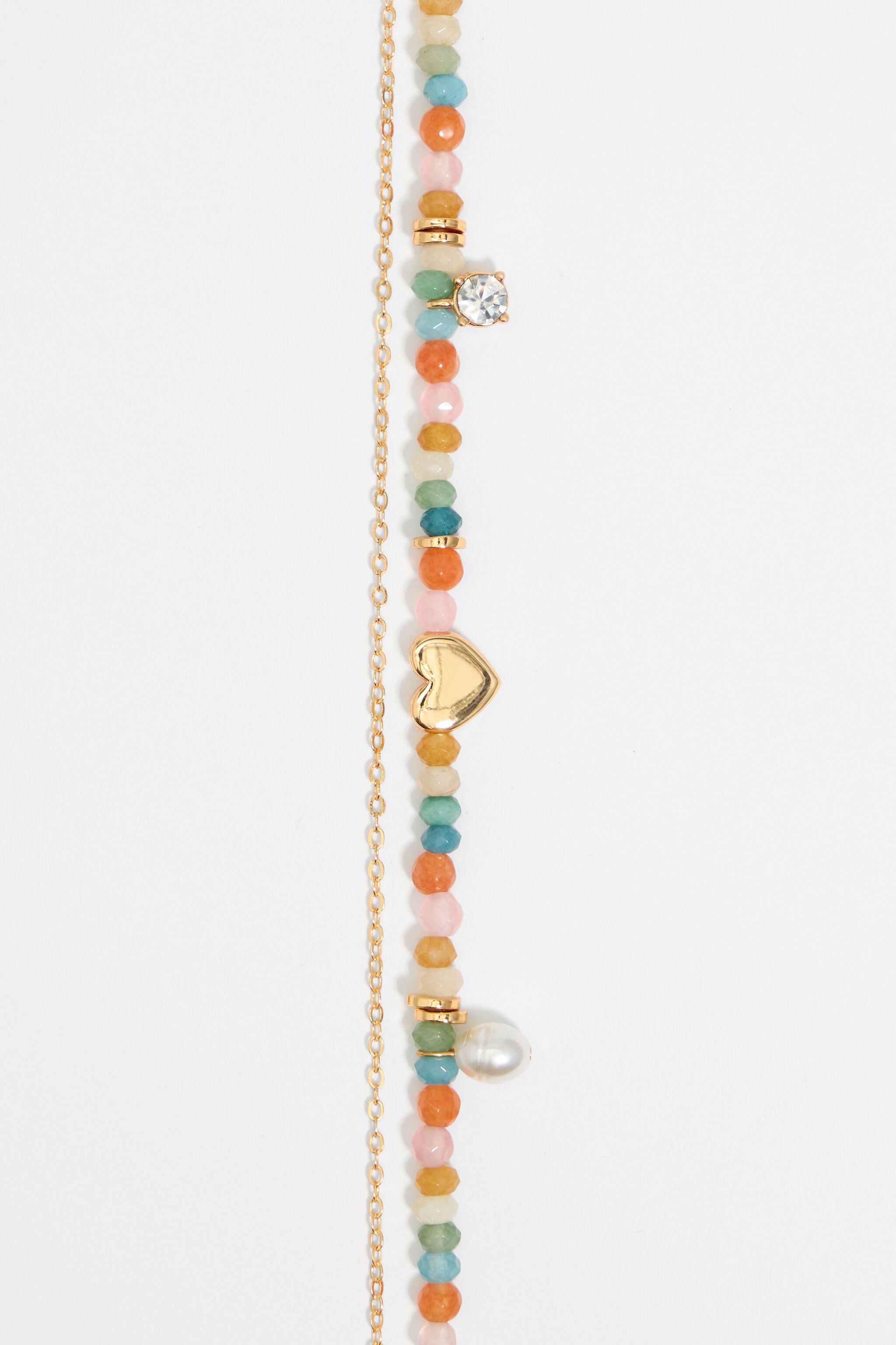 Multicolor stones and gold heart necklace